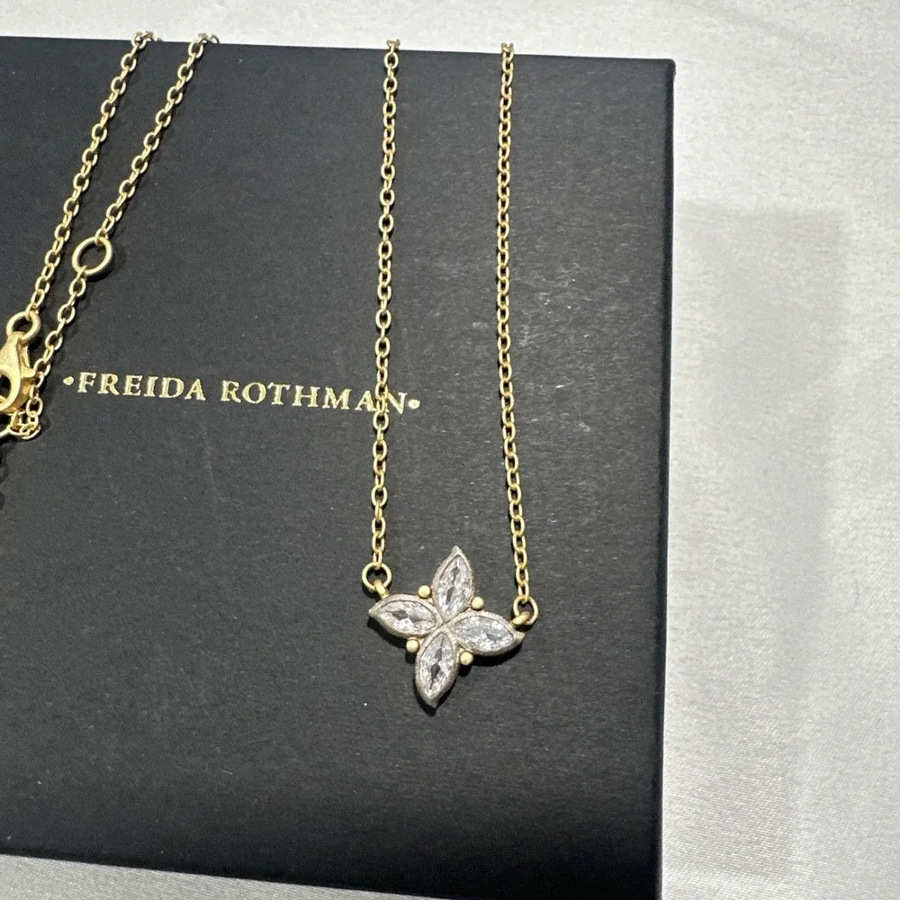 NEW $195 Freida Rothman Fleur Bloom Petal‎ Pendant Sterling Silver Necklace